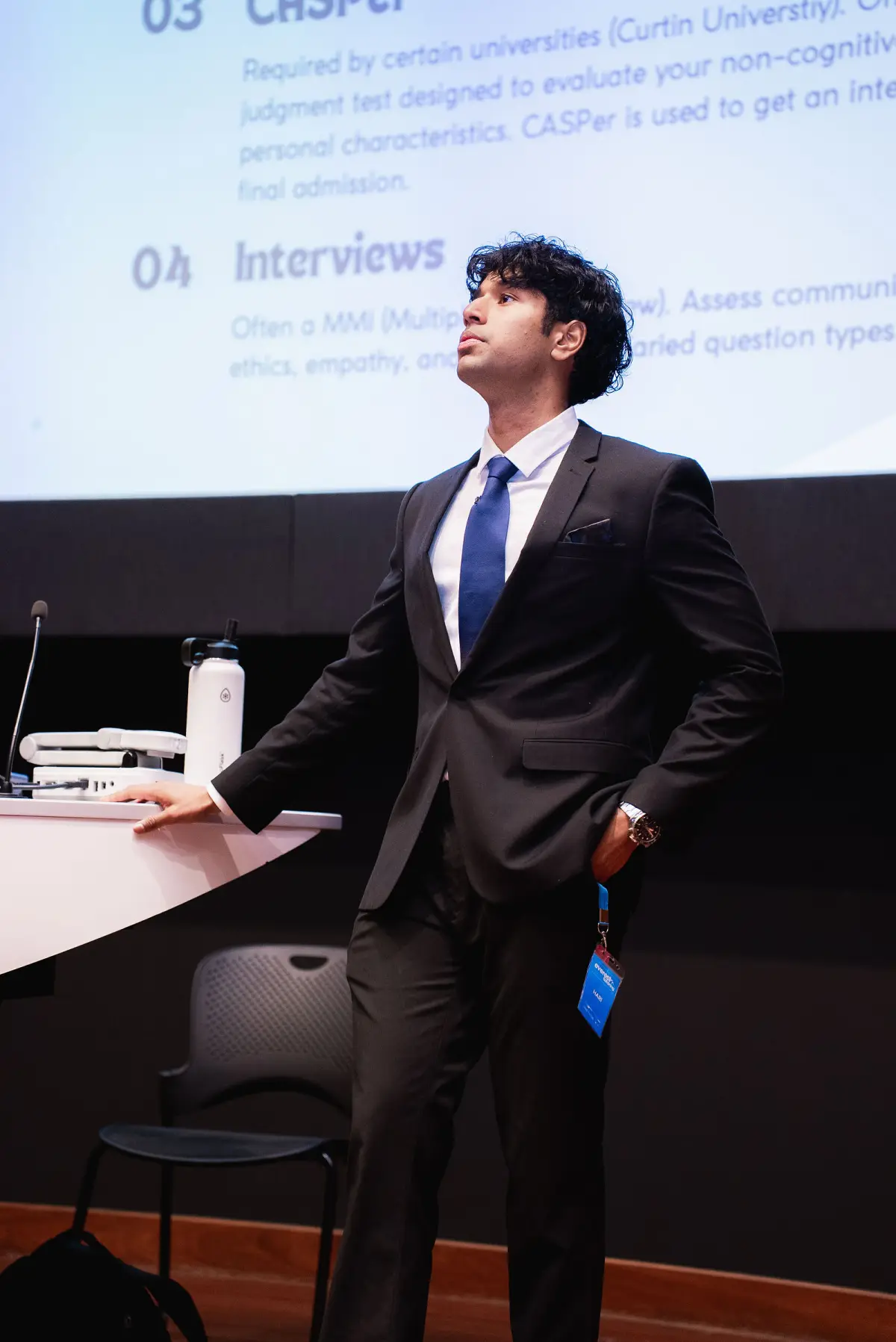 Everest tutor mid-explanation on stage